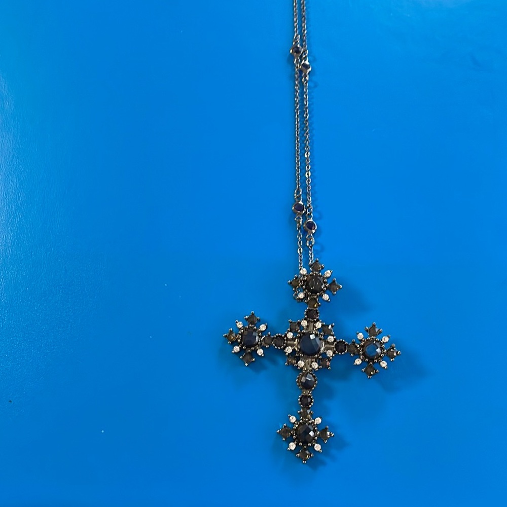 Black Rhinestone Cross Necklace